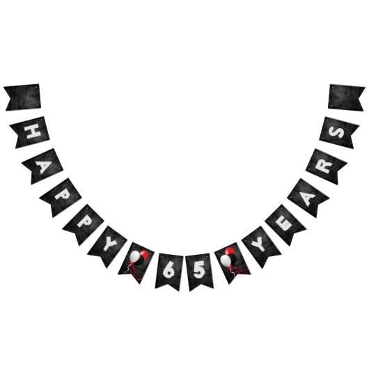 65歳の誕生日パーティーのためのブラックレザーと風船 バンティングフラッグ (全)