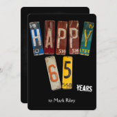 65歳の誕生日パーティーの古いライセンスプレート 招待状 (正面/裏面)