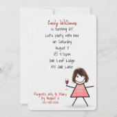 65歳の誕生日パーティーの女の子 ワインを添えて 招待状 (正面)