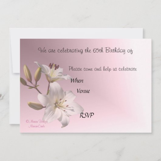 65歳の誕生日パーティーの招待-白いユリ 招待状 (裏面)