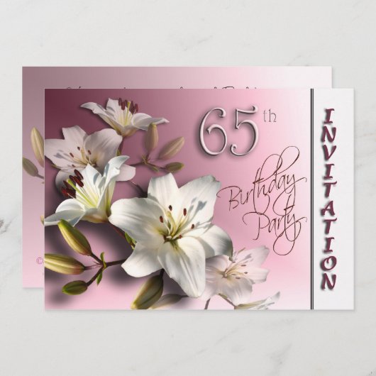 65歳の誕生日パーティーの招待-白いユリ 招待状 (正面/裏面)