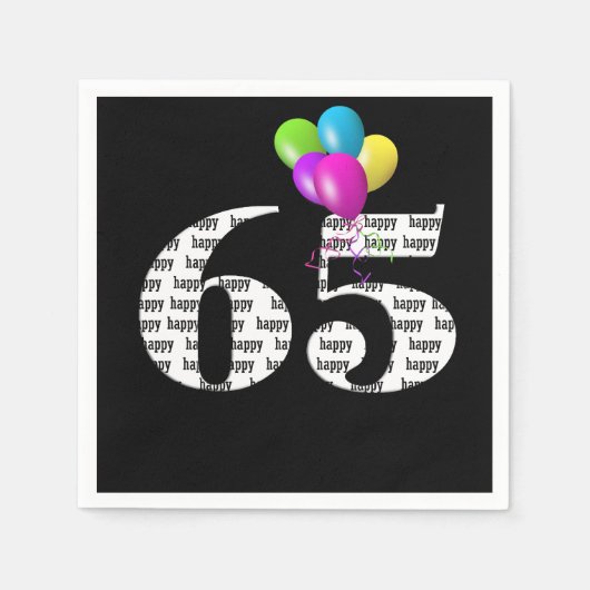 65歳の誕生日パーティーバルーン スタンダードカクテルナプキン (正面)