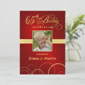 65歳の誕生日パーティー写真招待状 エレガントな赤 招待状 (スタンド正面)