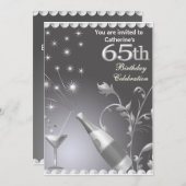 65歳の誕生日パーティー招待状 - シルバー 招待状 (正面/裏面)