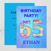 65歳の誕生日パーティー招待状 名前を追加 招待状 (正面/裏面)