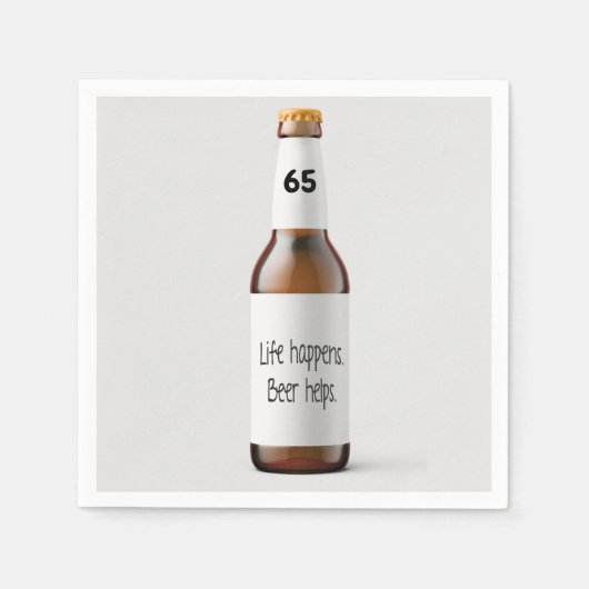 65歳の誕生日パーティー用ビール瓶 スタンダードカクテルナプキン (正面)