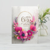 65歳の誕生日パーティー ピンクの花 招待状 (スタンド正面)