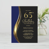 65歳の誕生日パーティー ブラックゴールドブルー 招待状 (スタンド正面)