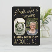 65歳の誕生日パーティー ブラック&ゴールド 2枚の写真 招待状 (スタンド正面)