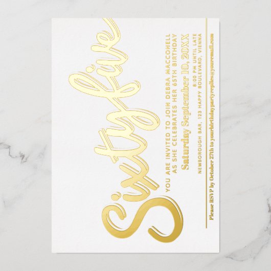 65歳の誕生日パーティ白金ゴールド台本 箔招待状 (正面)