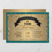 65歳の誕生日パーティ祝フェイクの宝石紙吹雪 招待状 (正面/裏面)