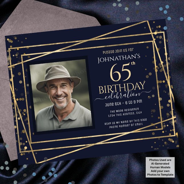 65歳の誕生日フォト ブルーゴールド ペーパーシート (クリエイターアップロード済み)