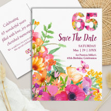 65歳の誕生日フラワー・バタフライSave the Date