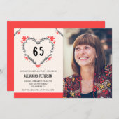 65歳の誕生日招待状のフローラハート 招待状 (正面/裏面)