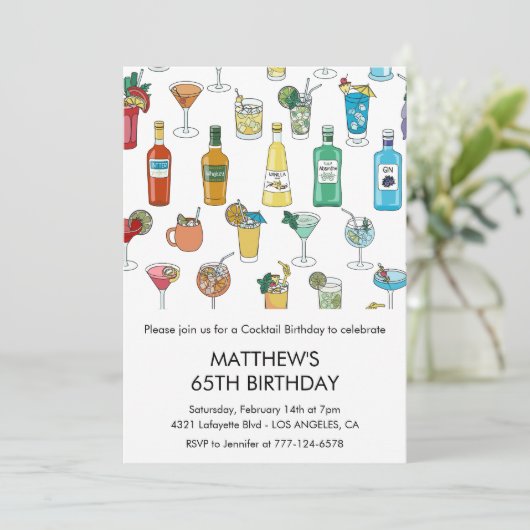 65歳の誕生日招待状カクテルコンテンポラリー 招待状 (スタンド正面)