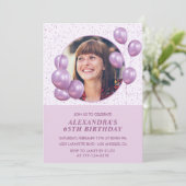 65歳の誕生日招待状風船フォトパープル 招待状 (スタンド正面)