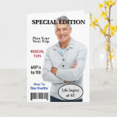 65歳の誕生日記念の雑誌表紙デザイン カード (黄色い花)