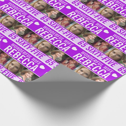 65歳の誕生日3枚の写真紫の素敵な妻 ラッピングペーパー (角)