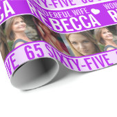 65歳の誕生日3枚の写真紫の素敵な妻 ラッピングペーパー (ロールコーナー)