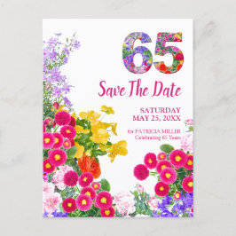 65歳の誕生日 お花のモダンなSave The Date 案内ポストカード