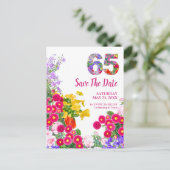 65歳の誕生日 お花のモダンなSave The Date 案内ポストカード (スタンド正面)