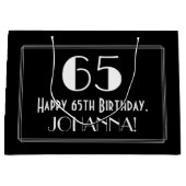 65歳の誕生日:アートデコ調のスタイル「65」、名前 ラージペーパーバッグ (正面)