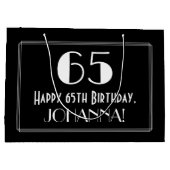 65歳の誕生日:アートデコ調のスタイル「65」、名前 ラージペーパーバッグ (裏面)