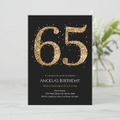 65歳の誕生日 ゴールドラメ ブラック 招待状 (スタンド正面)