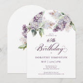 65歳の誕生日 パープル スプリング ライラック フラワー アーチ 招待状 (正面/裏面)