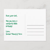 65歳の誕生日：ピンクのストライプとハート、虹色の65 ポストカード (裏面)