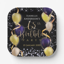 65歳の誕生日 ブラックきらめく風船 ペーパープレート