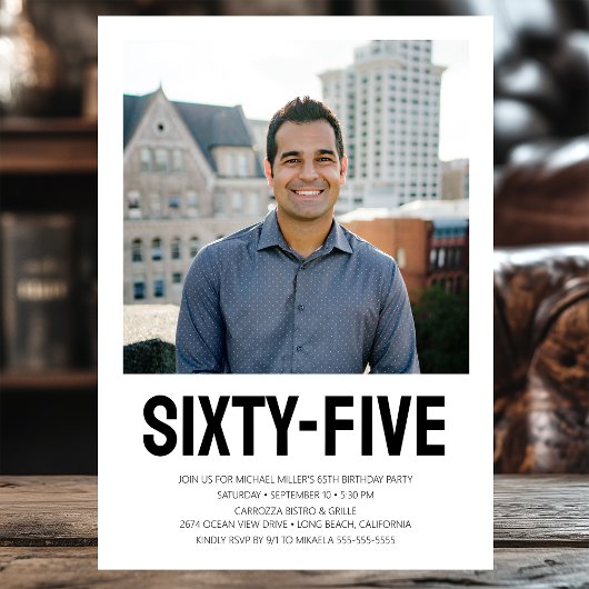 65歳の誕生日 太字 フォト 招待状