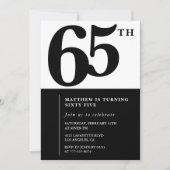 65歳エレガントの誕生日の招待ブラックシックモダン 招待状 (正面)