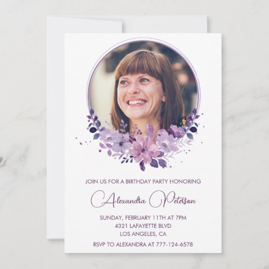 65歳エレガントの誕生日の招待状フォトフローラボホ 招待状 (正面)