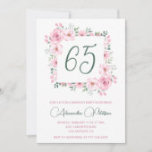 65歳エレガントの誕生日招待状フローラピンク 招待状 (正面)