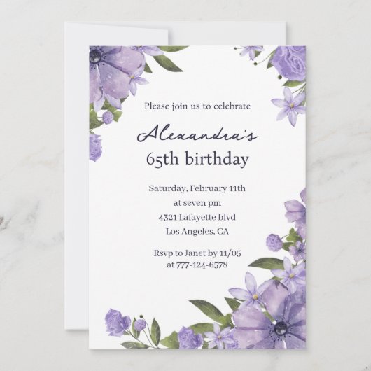65歳エレガントの誕生日招待状ボホフローラ 招待状 (正面)