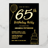 65歳エレガント誕生日パーティー実在金ゴールド 箔招待状 (正面)
