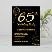 65歳エレガント誕生日パーティー実在金ゴールド 箔招待状 (立ち正面)