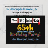 65歳サプライズ誕生日パーティー招待状 青 招待状 (正面/裏面)