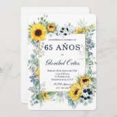 65歳女性の青い海とひまわり 招待状 (正面/裏面)