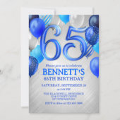 65歳男性向けブルー誕生日招待状 招待状 (正面)