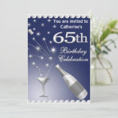 65歳誕生日パーティーの招待-青と銀 招待状 (スタンド正面)