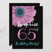 65歳 サプライズ バースデー プレッティー ピンク デイジー メタリック 招待状 (正面/裏面)