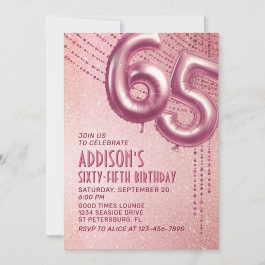 65番目の誕生日ウーメンバラ金ゴールド 招待状 (正面)