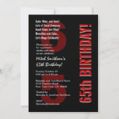 65番目の誕生日モダン白黒レッドテンプレート 招待状 (正面)