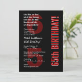 65番目の誕生日モダン白黒レッドテンプレート 招待状 (スタンド正面)