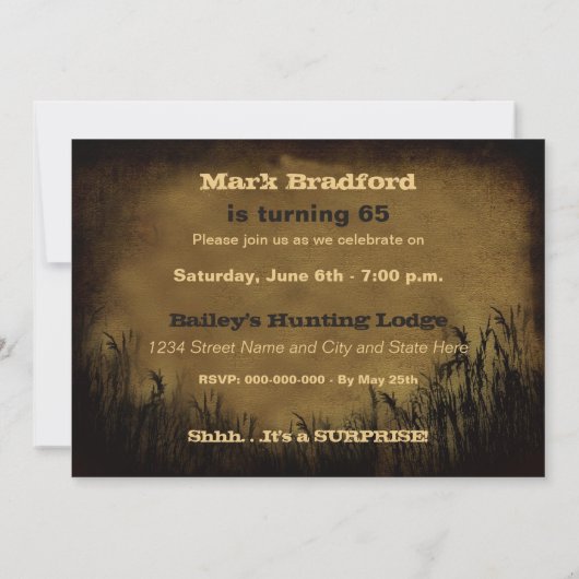 65番目の誕生日招待状 – ハンター用 招待状 (裏面)