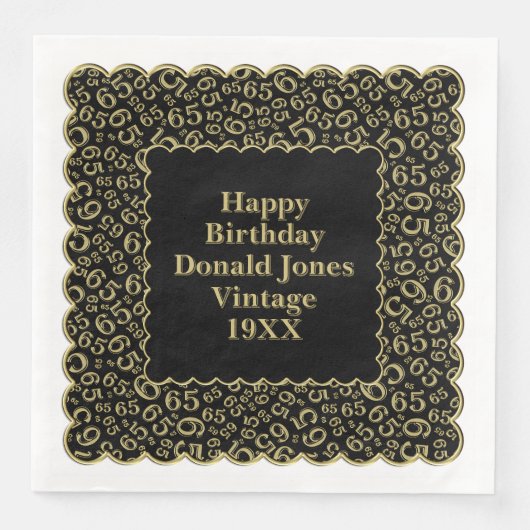 65番目の誕生日番号パターンScallops金ゴールド/黒 (正面)