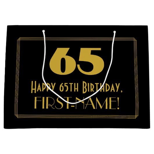65番目の誕生日:インスパイアアールデコの「65」の外観と名前 ラージペーパーバッグ (正面)
