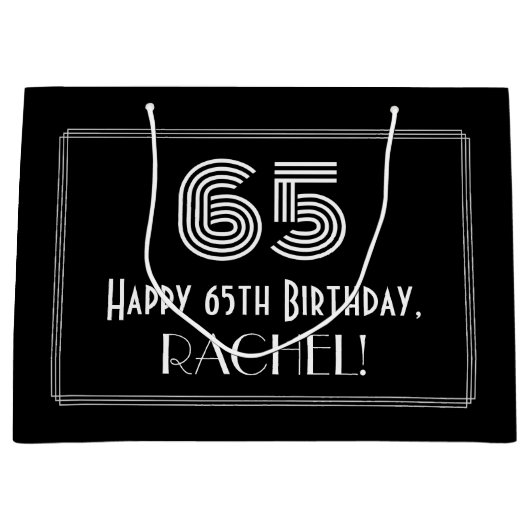 65番目の誕生日:インスパイアアールデコの「65」の外観と名前 ラージペーパーバッグ (正面)